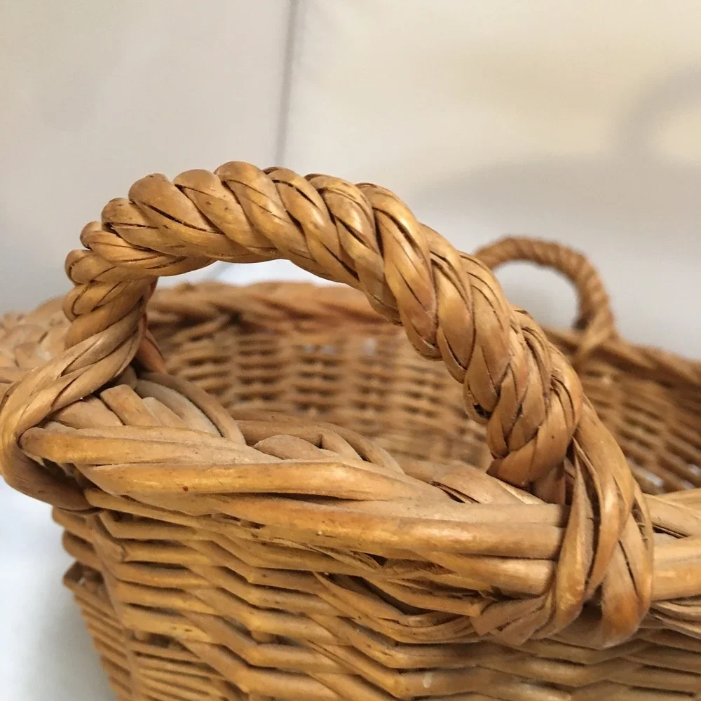 Wicker Basket Home Decor Medium Brown Oval Woven Willow with Handles Cottagecore